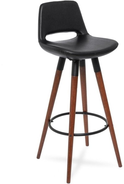Shelay Design Zens Siyah 75 cm Koyu Ahşap Ayaklı Cafe,bar,mutfak Tabure Sandalyesi