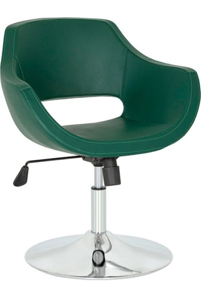 Shelay Design Mars Yeşil Suni Deri Metal Krom Ayaklı Ofis Çalışma Sandalyesi Koltuğu