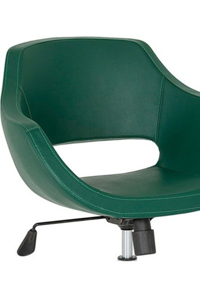 Shelay Design Mars Yeşil Suni Deri Metal Krom Ayaklı Ofis Çalışma Sandalyesi Koltuğu