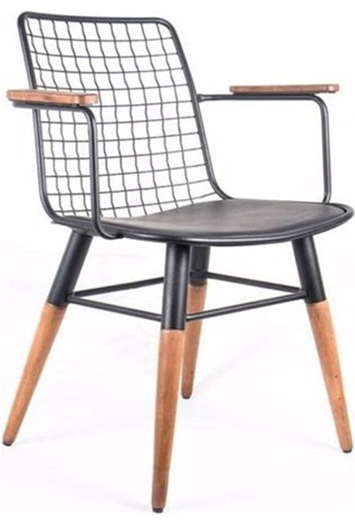 Shelay Design X4 Adet Rita 45 cm Ahşap Detaylı Kafes Metal Sandalye, Cafe, Bar Sandalyesi