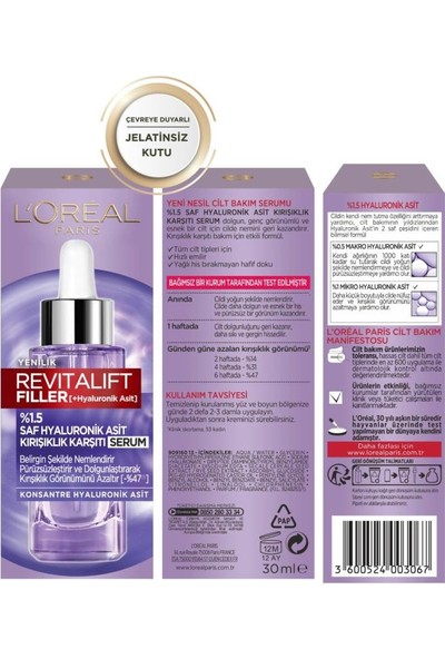 L'Oréal Paris Revitalift Filler %1.5 Saf Hyaluronik Asit Kırışıklık Karşıtı Serum- 30 ML