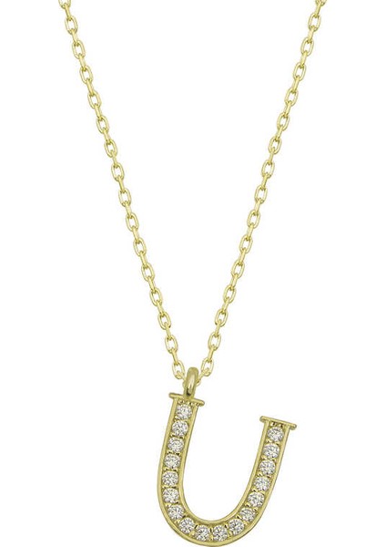Gümüş Gold U Harfi Kadın Kolye