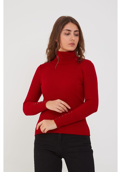 Boğazlı Fitilli Kazak Kırmızı