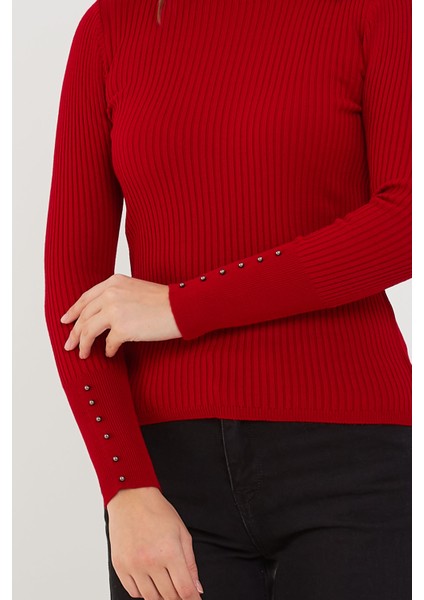 Boğazlı Fitilli Kazak Kırmızı modelleri