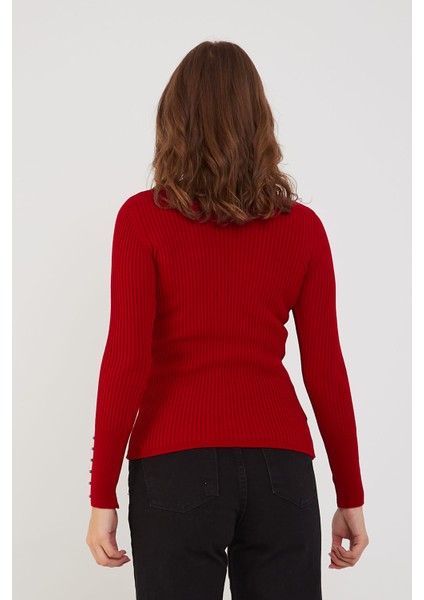 Boğazlı Fitilli Kazak Kırmızı fırsatları