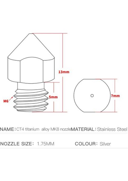 0.4mm Mk8 Titanyum Alaşımlı Nozzle - Creality Uyumlu