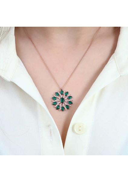 Gümüş Yeşil Güneş Bayan Kolye fiyatları