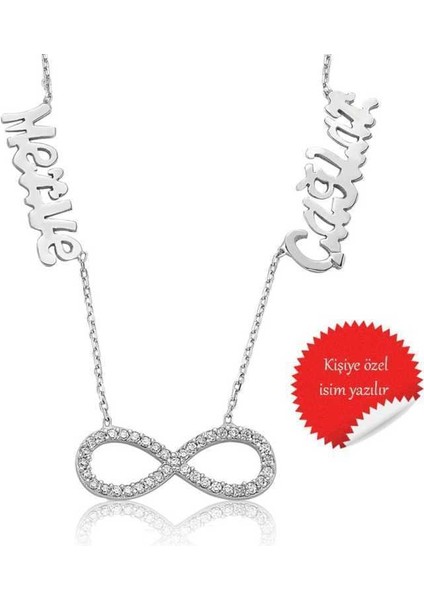 Gümüş Sonsuzluk Iki Isimli Bayan Kolye