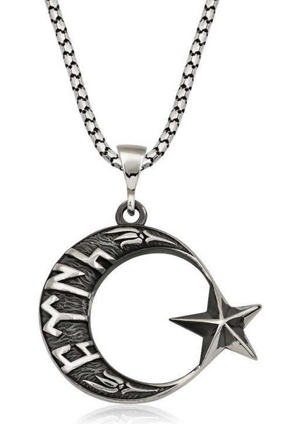 Gümüş Göktürkçe Türk Yazılı Ay Yıldız Erkek Kolye fiyatları