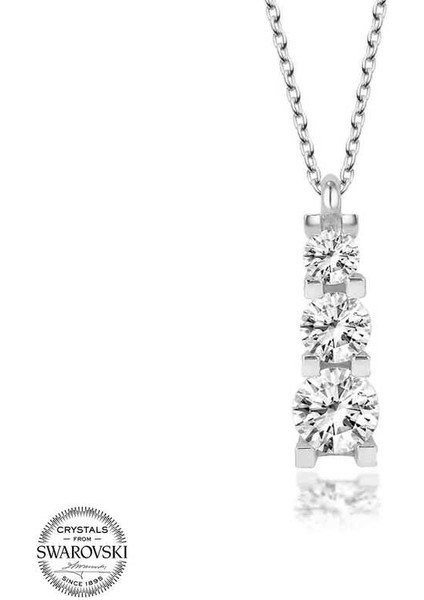 Swarovski Taşlı Gümüş Üçtaş Tektaş Bayan Kolye fiyatları