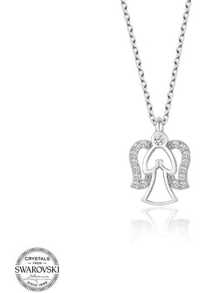 Swarovski Taşlı Gümüş Melek Bayan Kolye