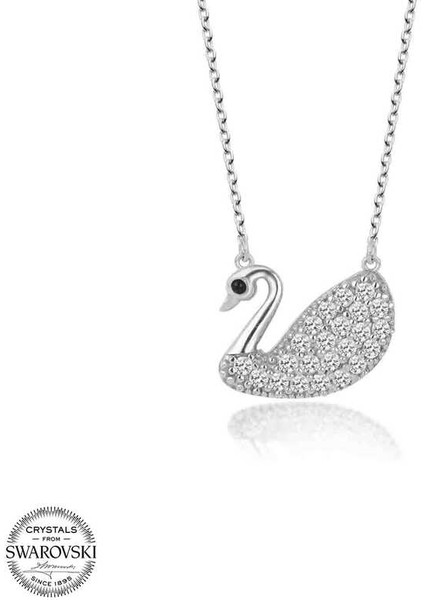 Swarovski Taşlı Gümüş Kuğu Bayan Kolye