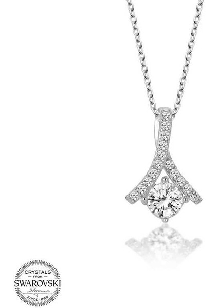 Swarovski Taşlı Gümüş Tektaş Bayan Kolye