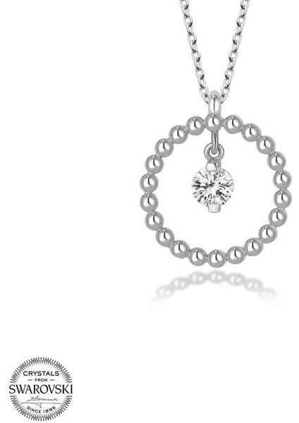 Swarovski Taşlı Gümüş Çember Tektaş Bayan Kolye