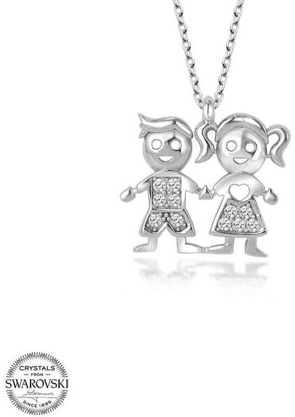 Swarovski Taşlı Gümüş Erkek Kız Çocuk Bayan Kolye