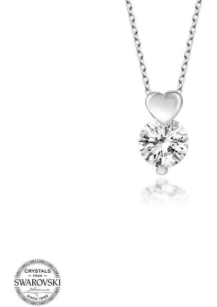 Swarovski Taşlı Gümüş Kalp Tektaş Bayan Kolye
