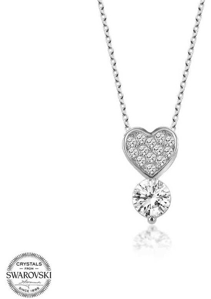 Swarovski Taşlı Gümüş Kalp Tektaş Bayan Kolye