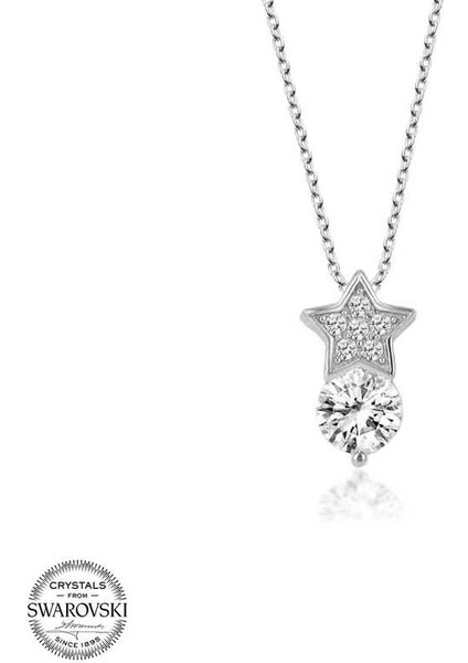Swarovski Taşlı Gümüş Yıldız Tektaş Bayan Kolye