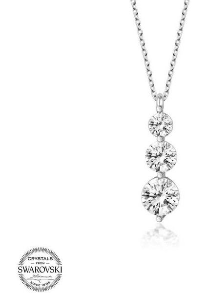 Swarovski Taşlı Gümüş Üçtaş Tektaş Bayan Kolye