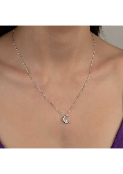 Swarovski Taşlı Gümüş Ayyıldız Bayan Kolye