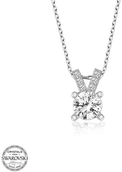 Swarovski Taşlı Gümüş Tektaş Bayan Kolye