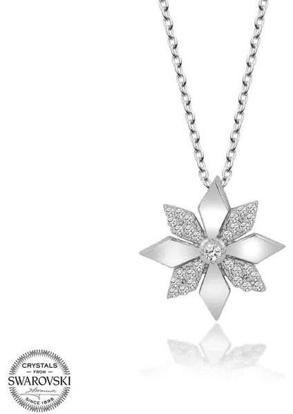 Swarovski Taşlı Gümüş Çiçek Bayan Kolye