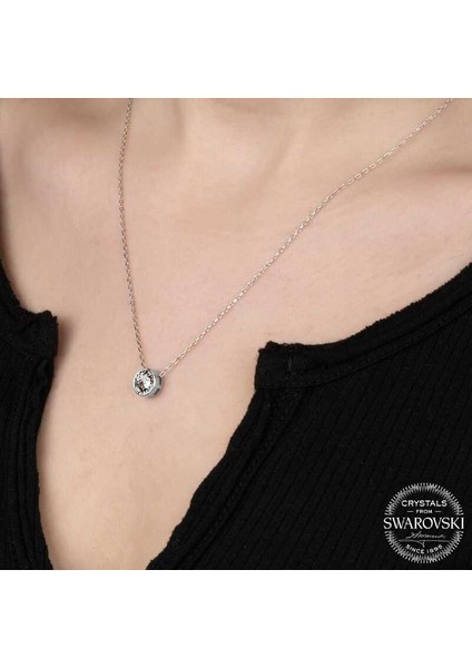 Swarovski Taşlı Gümüş Tektaş Bayan Kolye