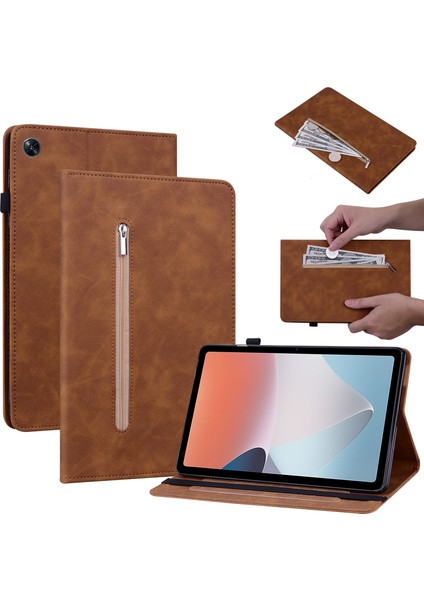 Oppo Pad Air Brown Için Fermuar Deri Kılıf (Yurt Dışından)