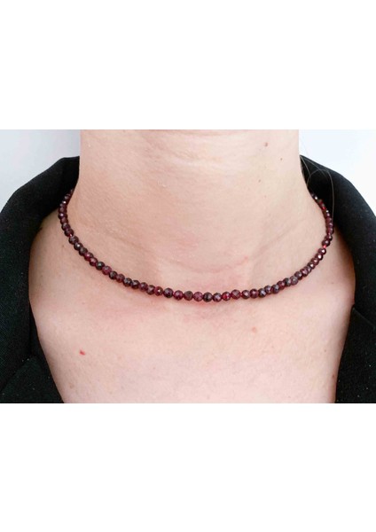 Lal Garnet Kolye 4 mm Faset Kesim