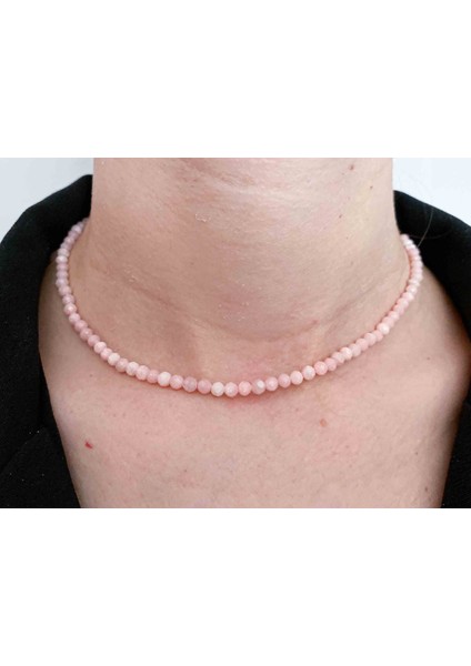 Pembe Opal Kolye 4 mm Faset Kesim