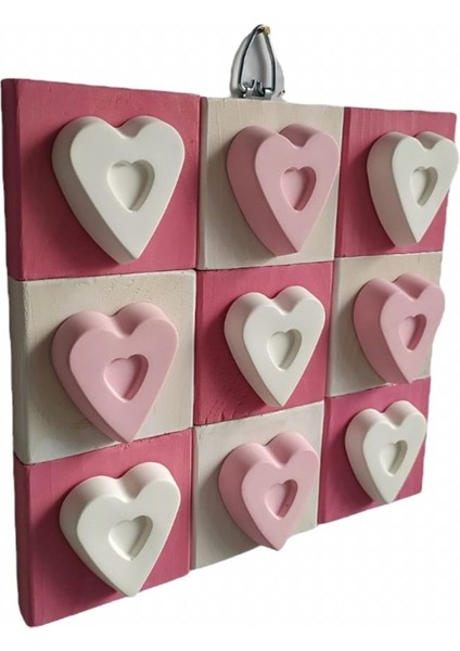 Ahşap Pembe Beyaz Kalpli Duvar Dekoru Duvar Süsü 25 x 25 cm