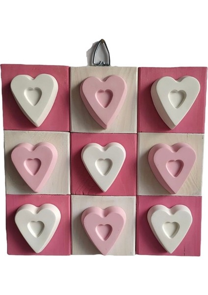 Ahşap Pembe Beyaz Kalpli Duvar Dekoru Duvar Süsü 25 x 25 cm