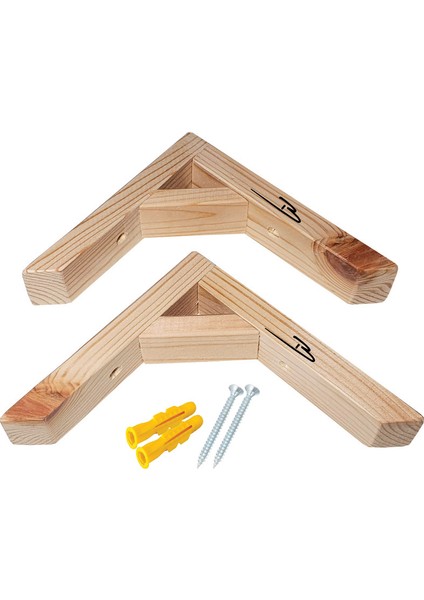 Doğal Ahşap Duvar Raf Ayağı Dayanıklı 90 Derece (2li Set)
