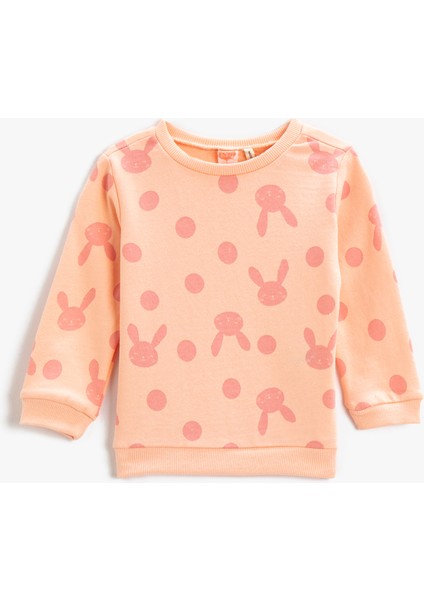 Puantiyeli Sweatshirt Bisiklet Yaka Uzun Kollu Pamuklu