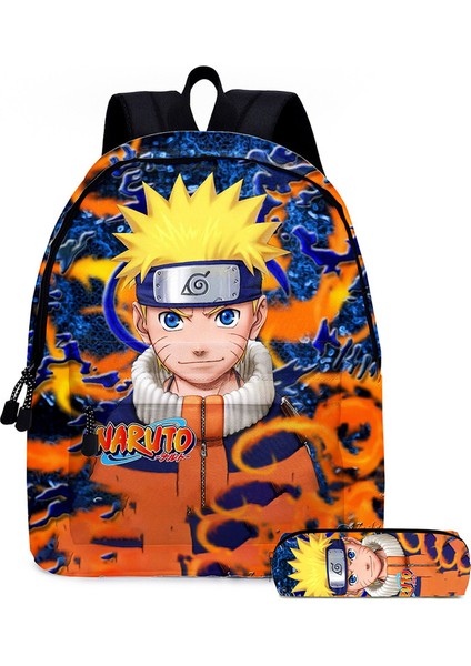 Karikatür Naruto Kalem Kutulu Ilkokul Çantası - Koyu Mavi/turuncu (Yurt Dışından)