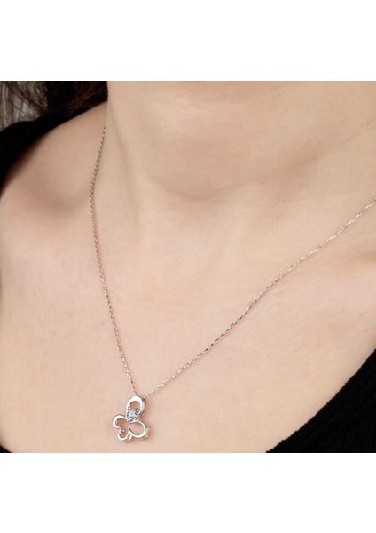 Swarovski Taşlı Kelebek 925 Ayar Gümüş Kolye
