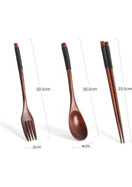 3 Parça Taşınabilir Masif Ahşap Uzun Saplı Kaşık Sofra Takımı Set - Kahverengi (Yurt Dışından) fırsatları
