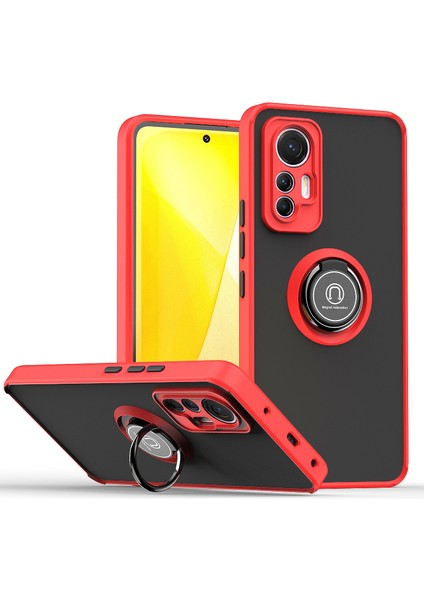 Xiaomi 12 Lite Için Yüzük Standlı Telefon Kılıfı - Kırmızı/siyah (Yurt Dışından)