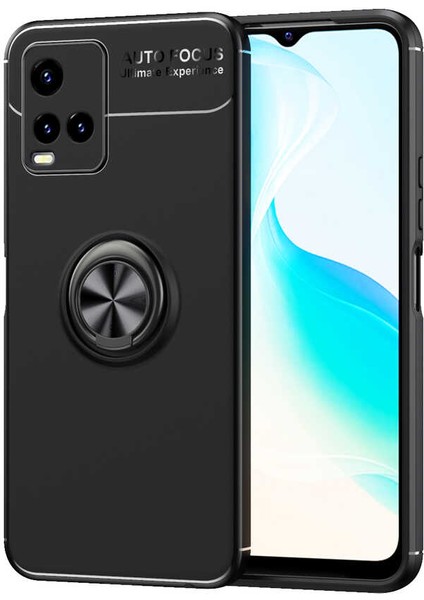 Vivo Y21S Kılıf Ultra Korumalı Yüzüklü Manyetik Ravel Silikon + Cam Ekran Koruyucu