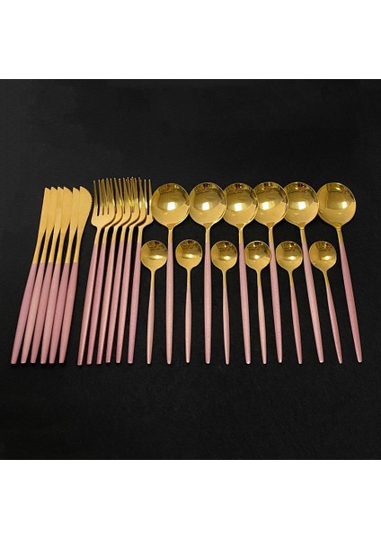 24 Parça Paslanmaz Çelik Çatal Bıçak Seti - Pembe (Yurt Dışından)