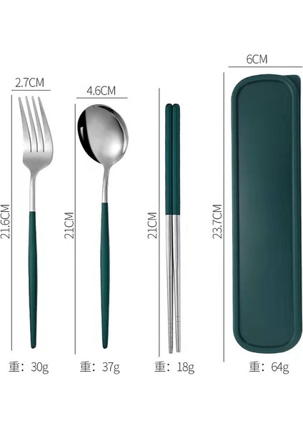 3 Parça Kutu Ile Tutuculu Paslanmaz Çelik Kaşık Çatal Bıçak Takımı - Yeşil (Yurt Dışından)