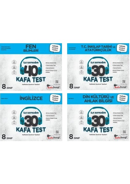 8.Sınıf LGS 2023 Fen + Ingilizce + Inkılap + Din Kafa Test Seti 4 Kitap