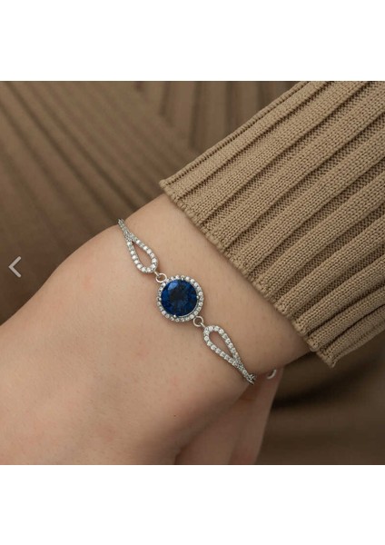 Safir Zirkon Taş 925 Ayar Gümüş Bileklik