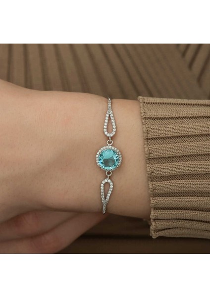 Safir Zirkon Taş 925 Ayar Gümüş Bileklik