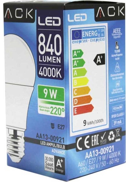 9w Led Ampul Doğal Beyaz 4000k - Göz Yormayan Ampul