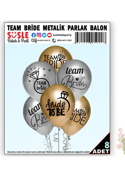 Team Bride Metalik Altın ve Gümüş Renkli Balon, 30CM x 8 Adet fiyatları