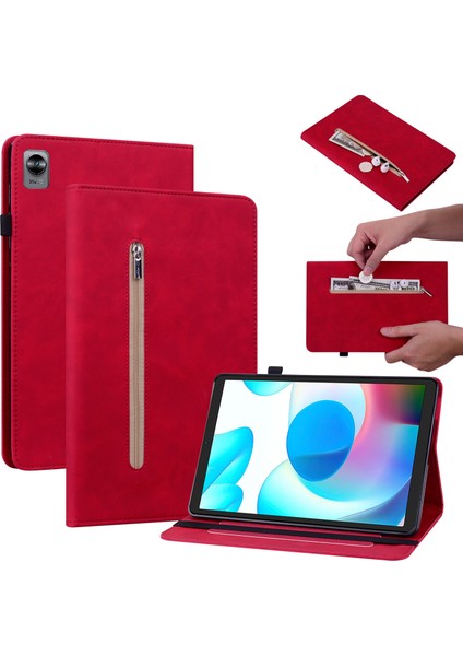 Oppo Realme Pad Mini 8.7 Kırmızı Için Fermuar Deri Kılıf (Yurt Dışından) modelleri