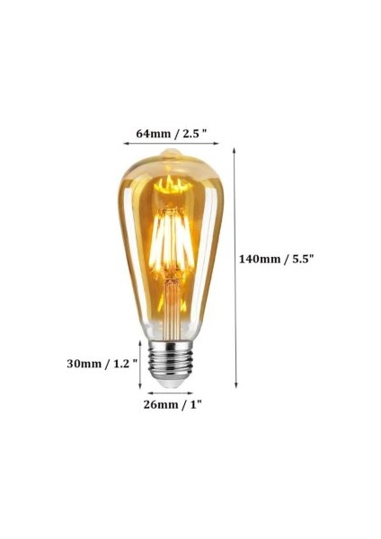 Flamentli 4 W Rustik LED Ampul 4'lü Dimlenebilir ST64