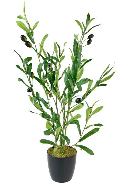 Yapay Çiçek Siyah Saksıda Zeytin Dalı 60CM