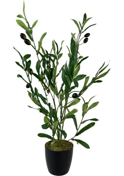 Yapay Çiçek Siyah Saksıda Zeytin Dalı 60CM